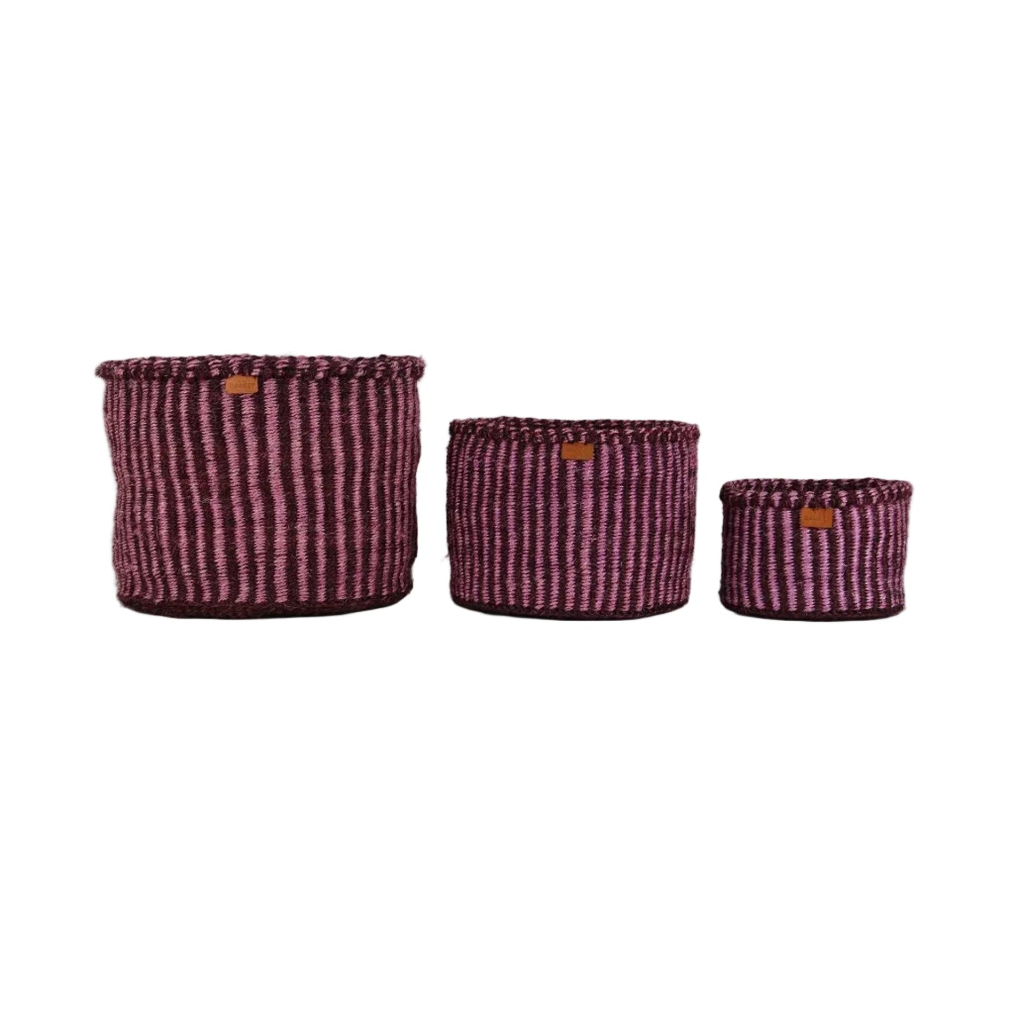 Kipuli: Bordeaux and Pink Pinstripe Woven Storage Basket