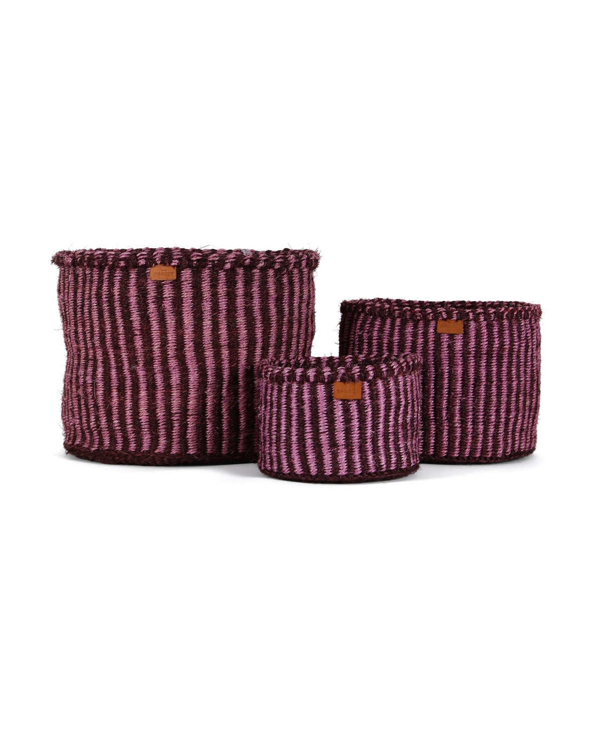 Kipuli: Bordeaux and Pink Pinstripe Woven Storage Basket