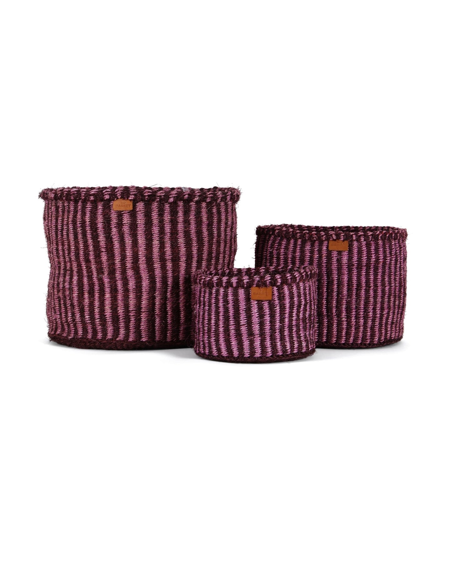 Kipuli: Bordeaux and Pink Pinstripe Woven Storage Basket