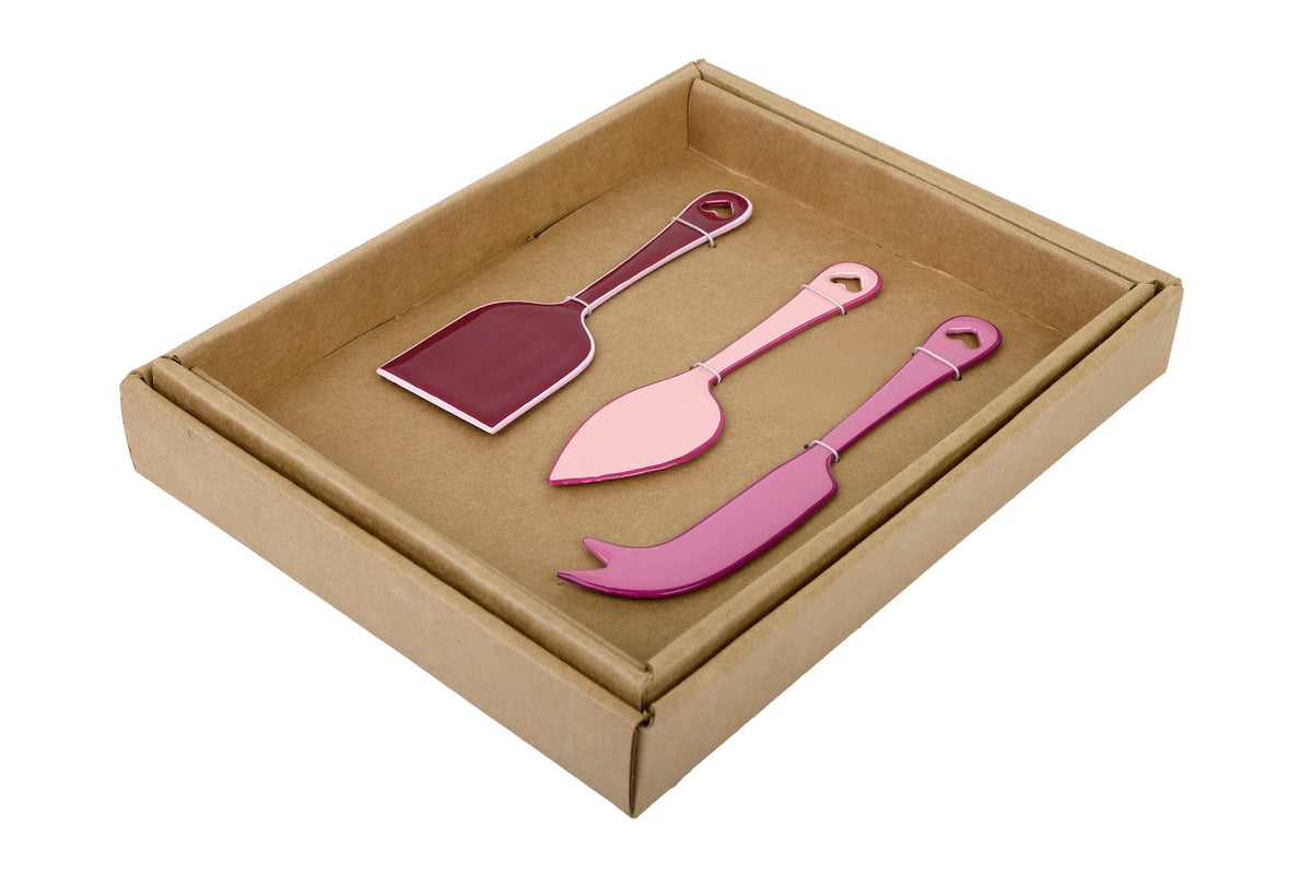 Enamel Cheese Knife Set Pink Set of 3 6.2x2 Inches - Casa Amarosa