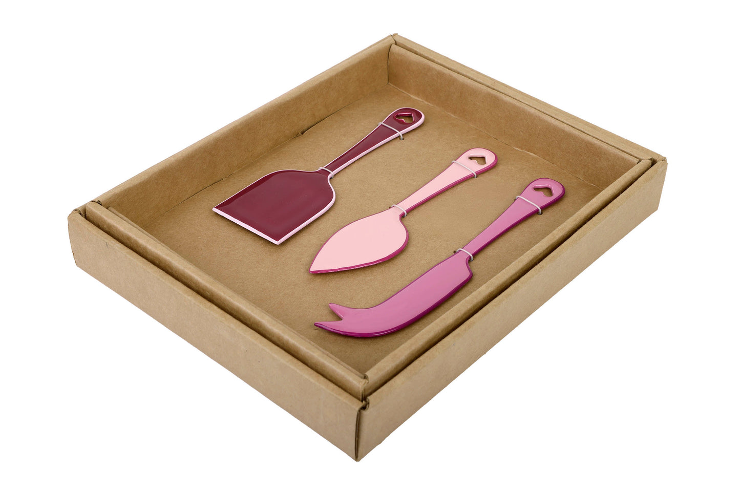 Enamel Cheese Knife Set Pink Set of 3 6.2x2 Inches - Casa Amarosa