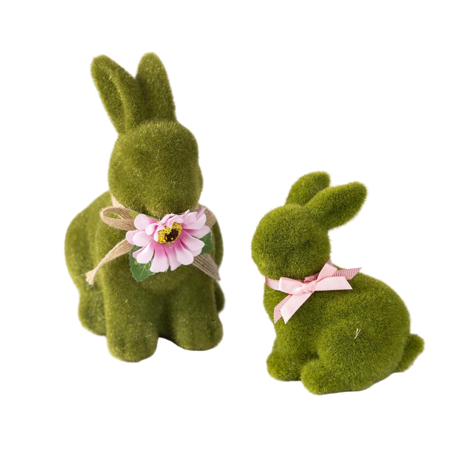 Green Flock Bunny with Pretty Pink Flower and Baby Bunny