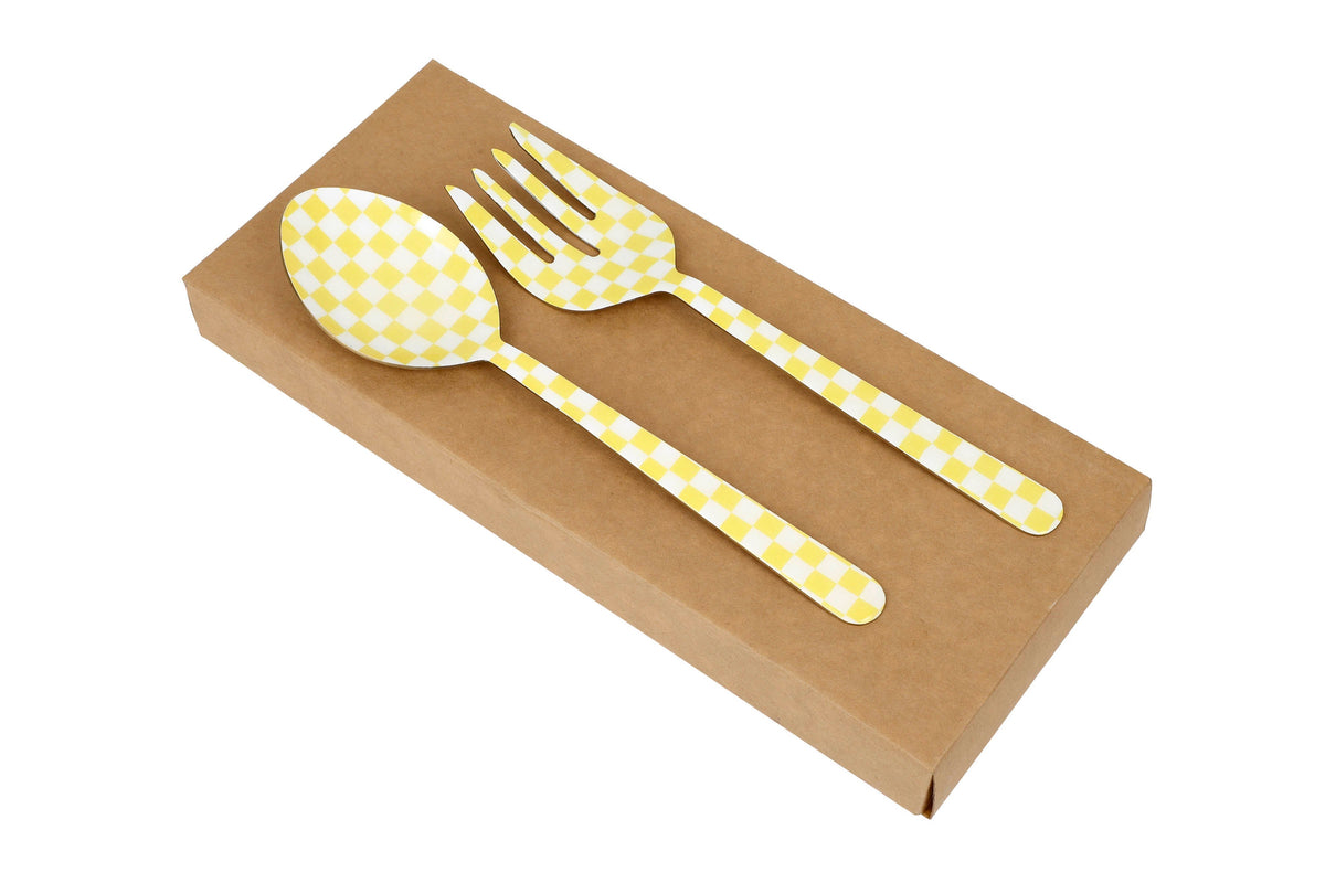 Yellow Enamel Salad Server Set of 2 11x2.5 Inches - Casa Amarosa