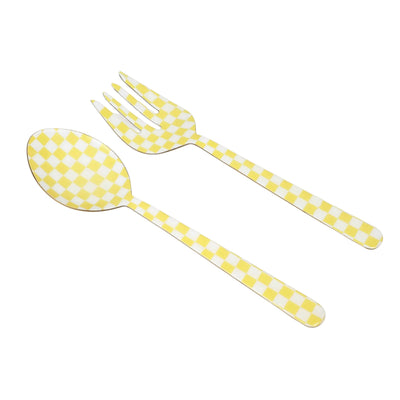 Yellow Enamel Salad Server Set of 2 11x2.5 Inches - Casa Amarosa