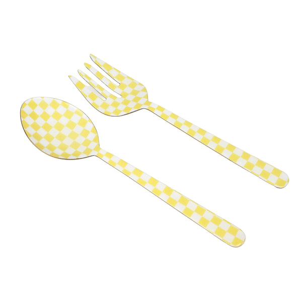 Yellow Enamel Salad Server Set of 2 11x2.5 Inches - Casa Amarosa