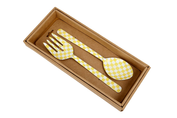 Yellow Enamel Salad Server Set of 2 11x2.5 Inches - Casa Amarosa