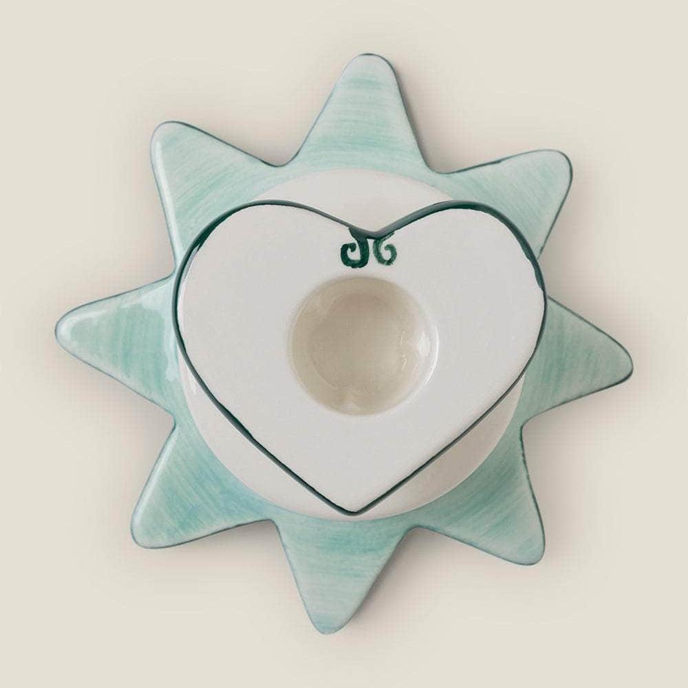 Star-Heart Candle Holder Green + Blue