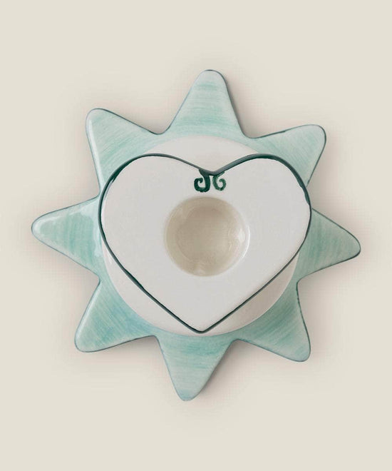 Load image into Gallery viewer, Star-Heart Candle Holder Green + Blue
