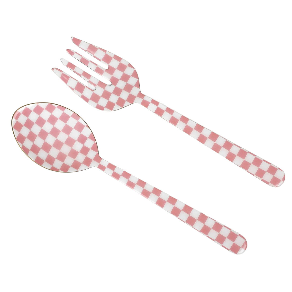 Pink Enamel Salad Server Set of 2 11x2.5 Inches - Casa Amarosa