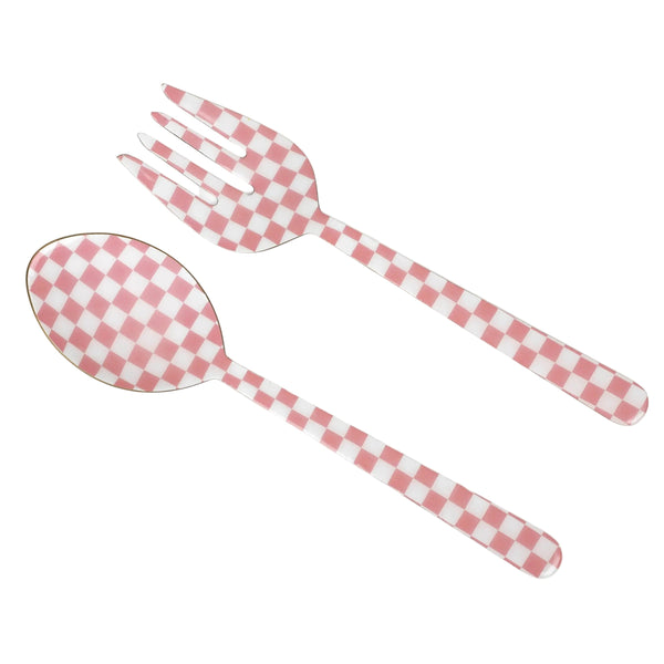 Pink Enamel Salad Server Set of 2 11x2.5 Inches - Casa Amarosa