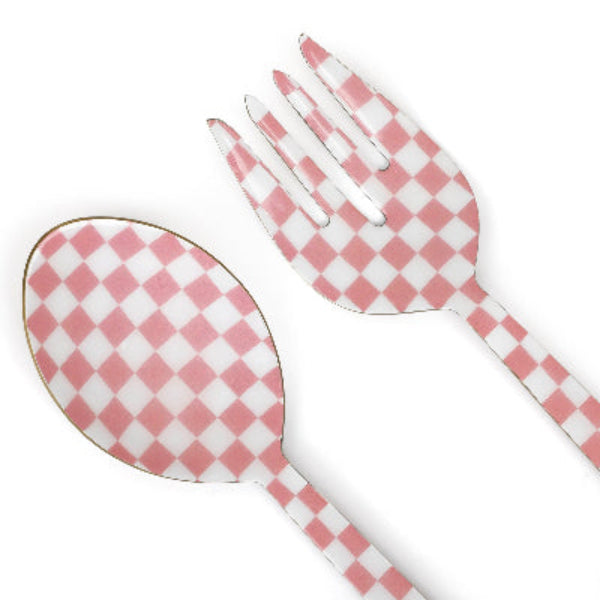 Pink Enamel Salad Server Set of 2 11x2.5 Inches - Casa Amarosa