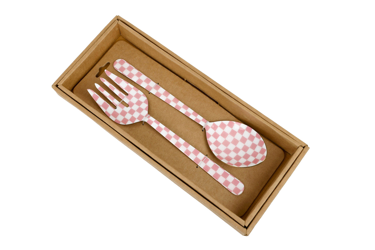 Pink Enamel Salad Server Set of 2 11x2.5 Inches - Casa Amarosa