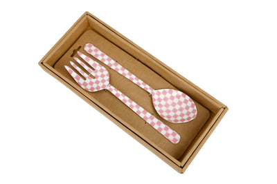 Pink Enamel Salad Server Set of 2 11x2.5 Inches - Casa Amarosa