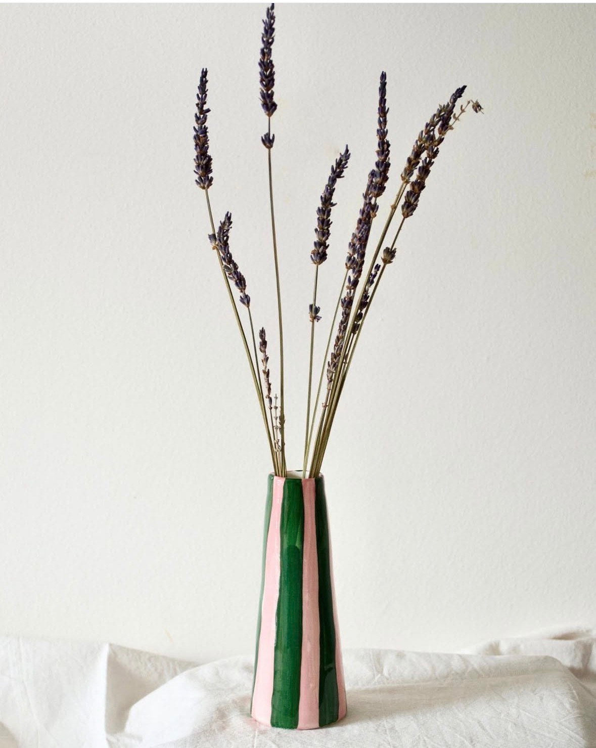 Green On Pink Stripes Stem Vase