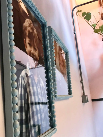 Powder Blue Bobbin Frame with photo inside