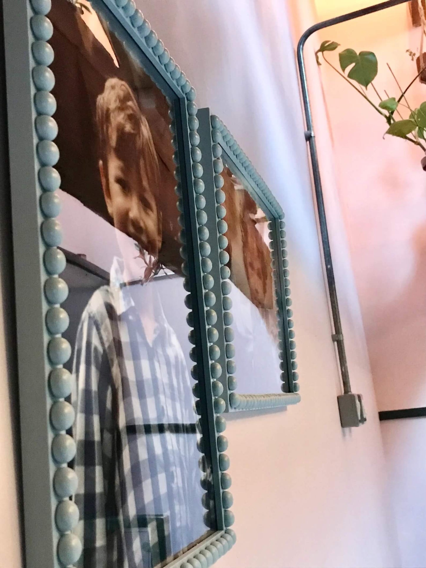 Powder Blue Bobbin Frame with photo inside