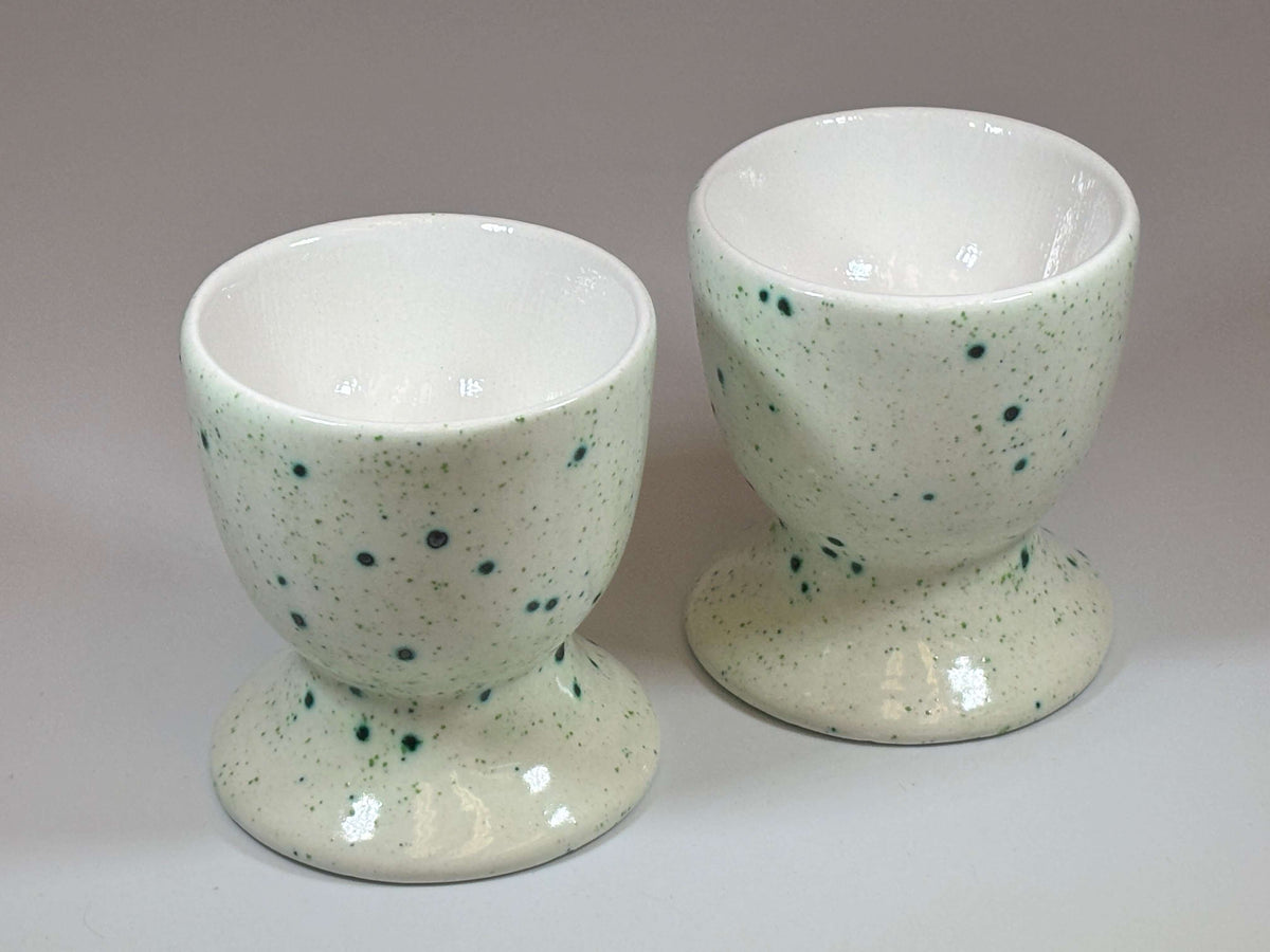 speckled green ceramic egg cups
