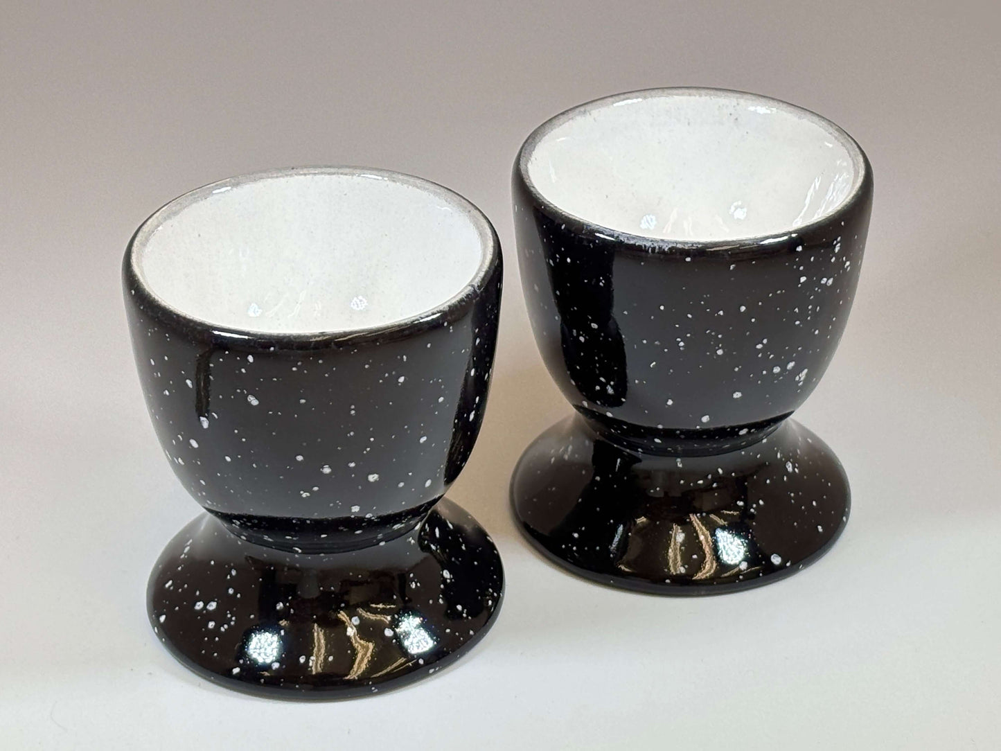 speckled black ceramic egg cups