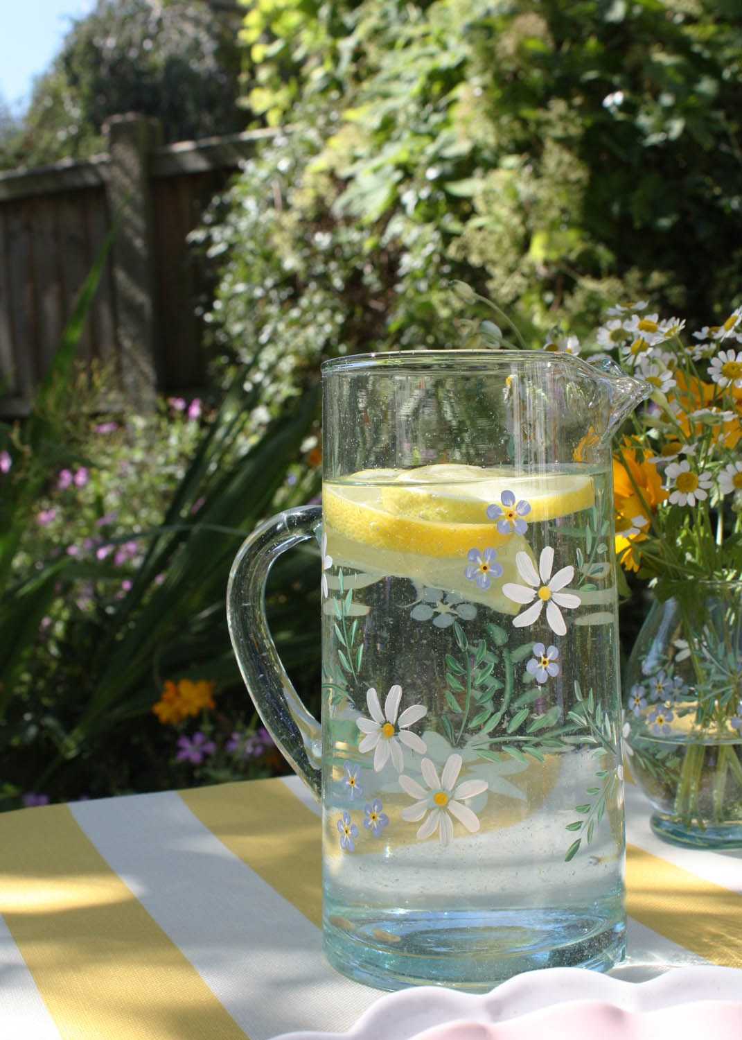 Daisy & Forget Me Nots Recycled Glass Jug