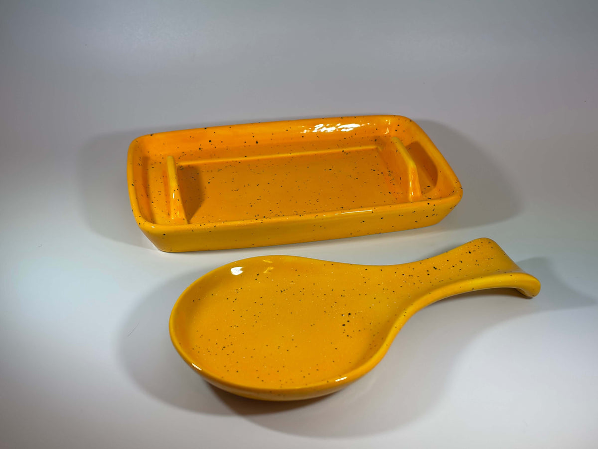 butter dish and spoon rest set