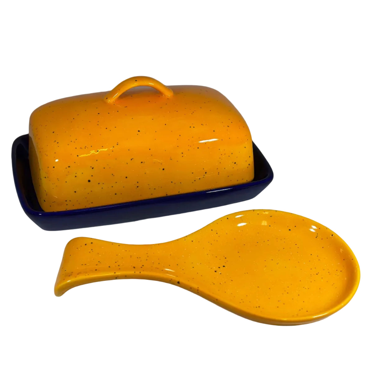 blue butter dish and spoon rest set