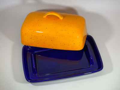 blue butter dish and spoon rest set