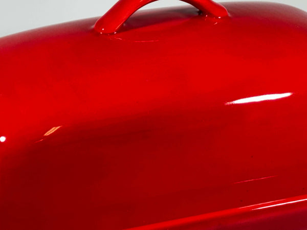 stoneware butter dish in red glaze