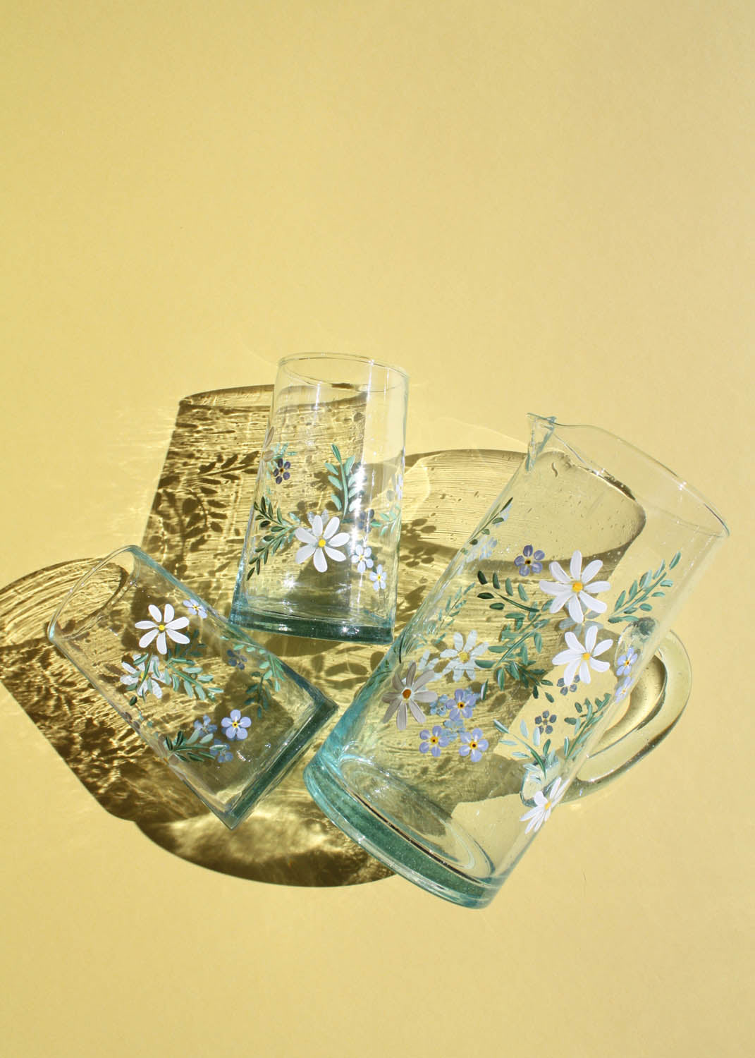 Daisy & Forget Me Nots Recycled Glass Jug