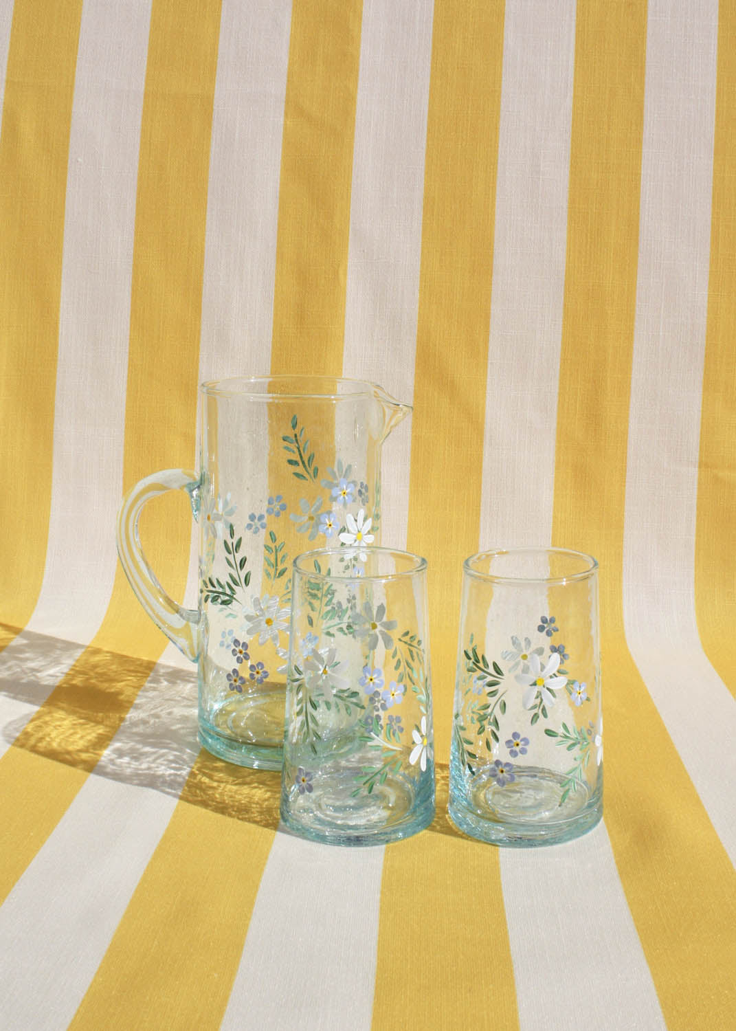 Daisy & Forget Me Nots Recycled Glass Jug