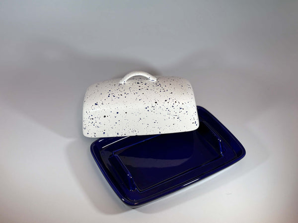 Fruit Bowl and Butter Dish Set - Royal Blue Speckle Glaze