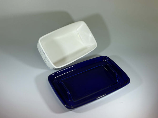 Fruit Bowl and Butter Dish Set - Royal Blue Speckle Glaze