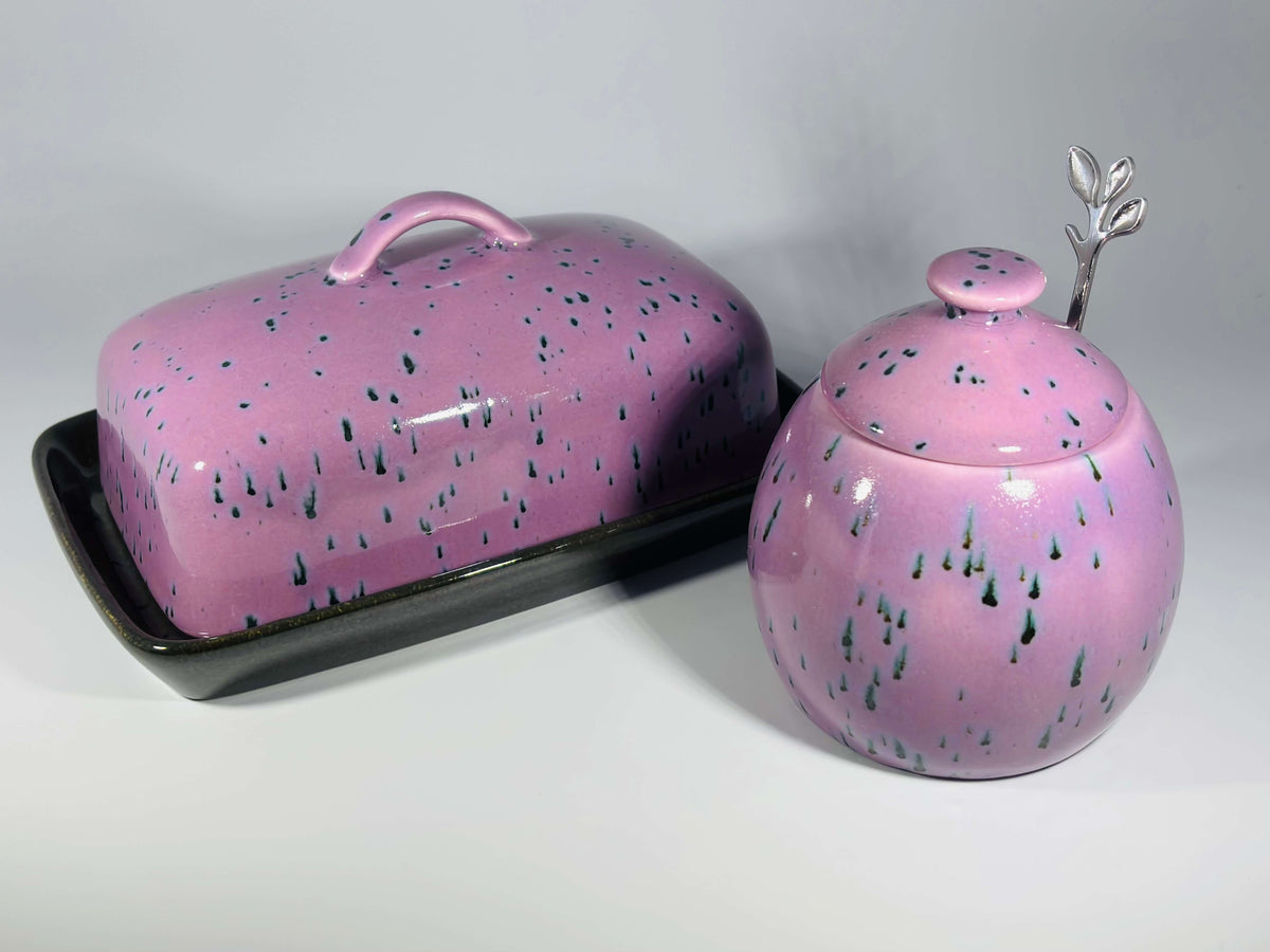 butter dish and sugar bowl set - speckled purple