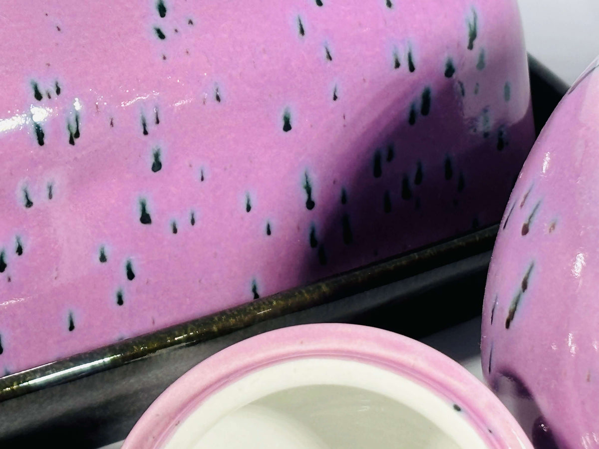 butter dish and sugar bowl set - speckled purple
