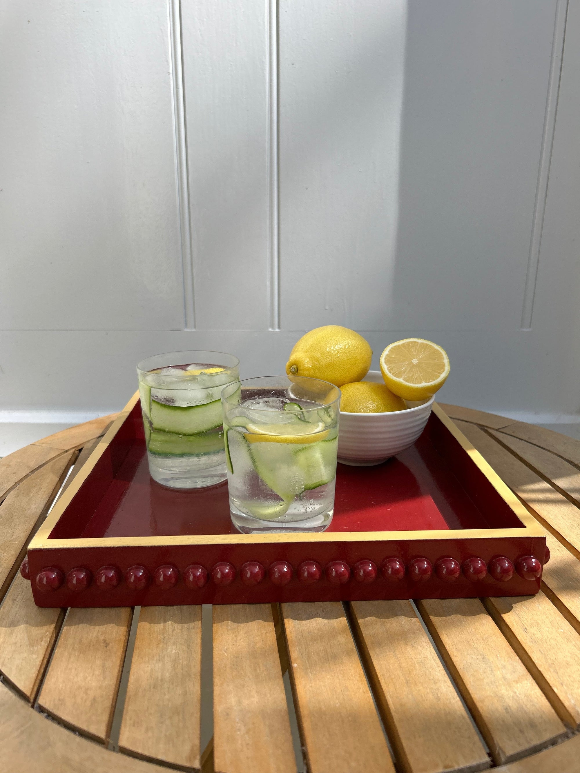 Red & Mustard Yellow Bobbin Style Decorative Tray