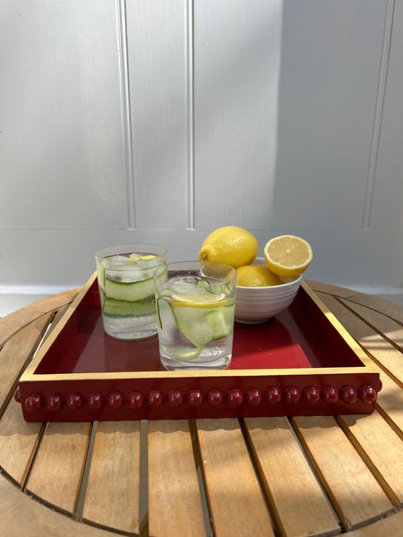 Red & Mustard Yellow Bobbin Style Decorative Tray