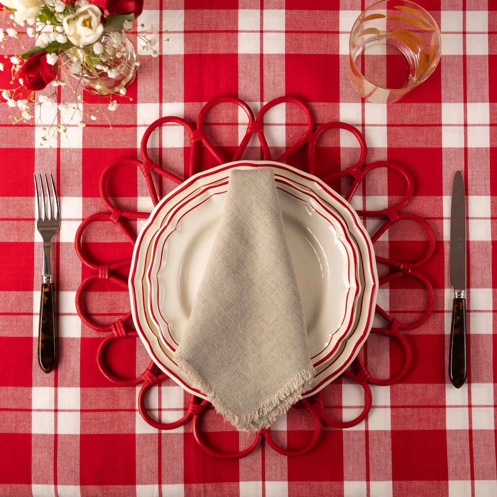 Red and white gingham tablecloth
