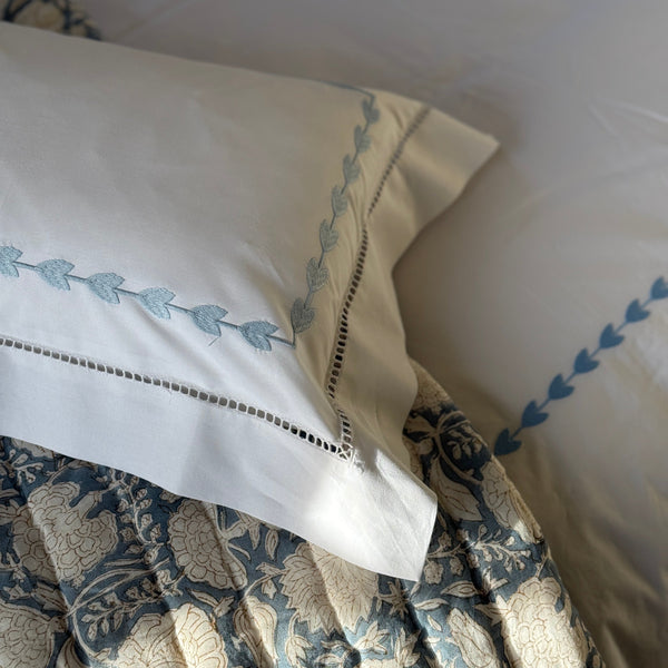 Blue Leaf Embroidered Pillowcase
