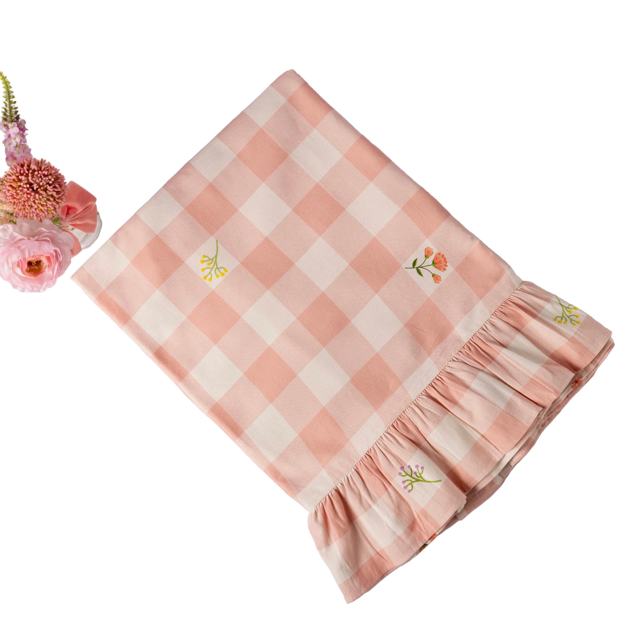 Pink Floral Gingham Table Cloth