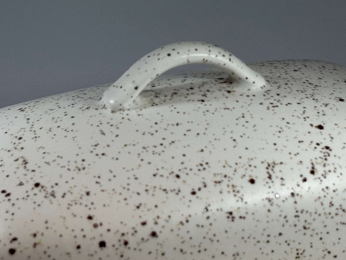 stoneware speckled white butter dish