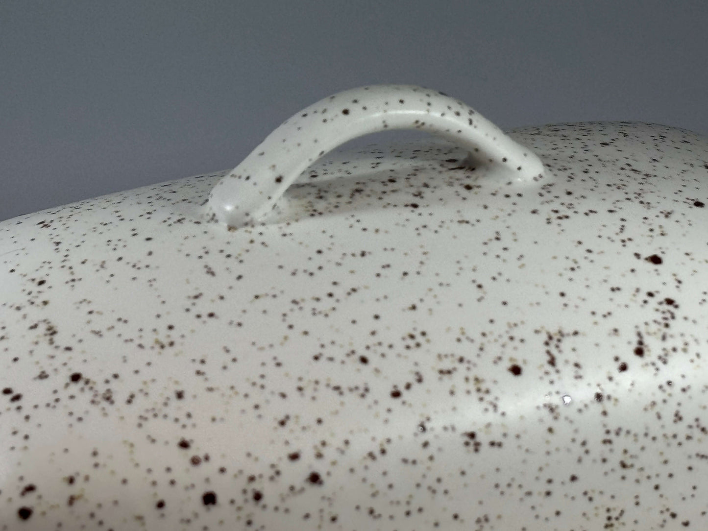 stoneware speckled white butter dish