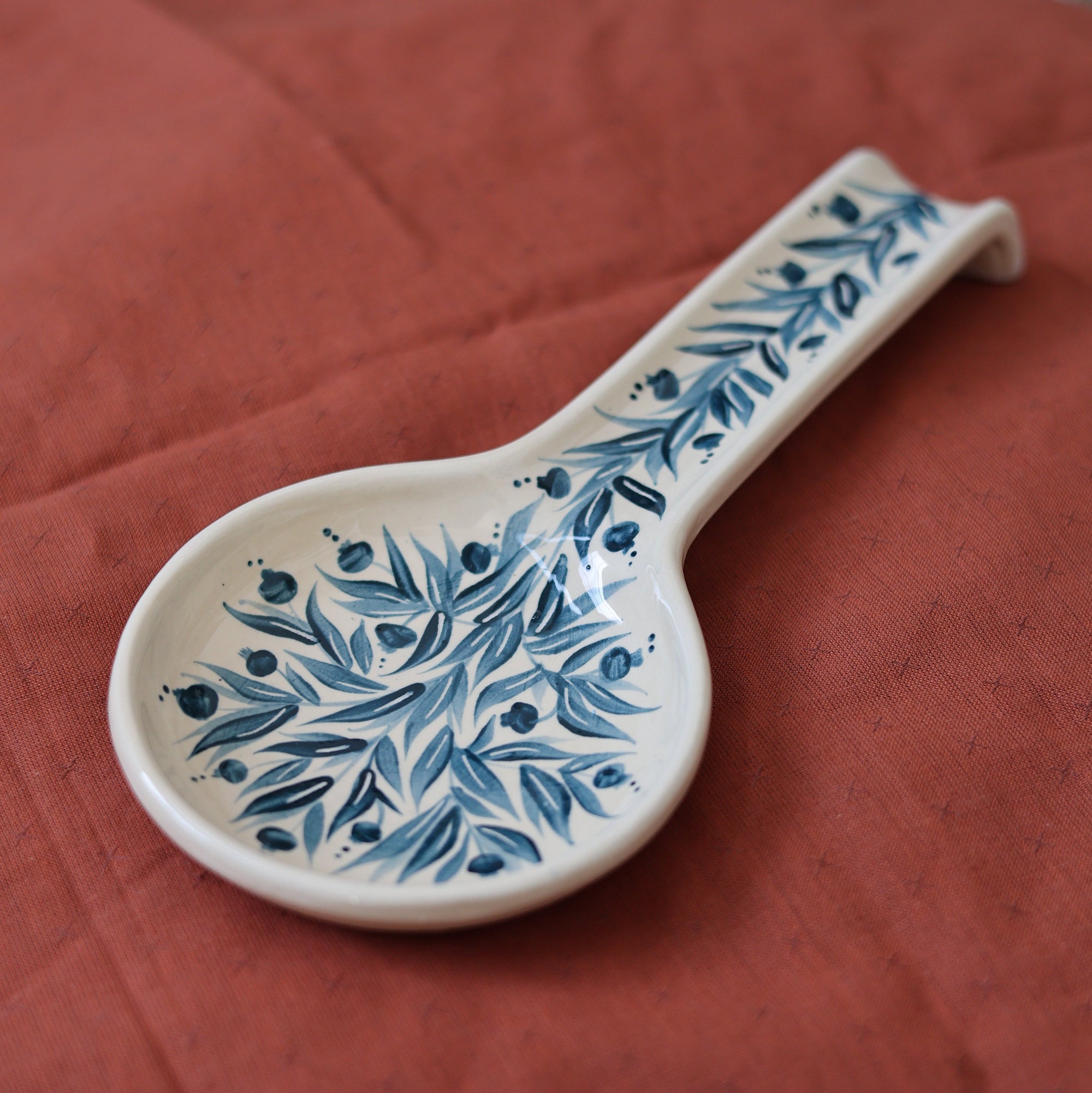 Hand Painted Pomegranate Spoon Rest - Teal