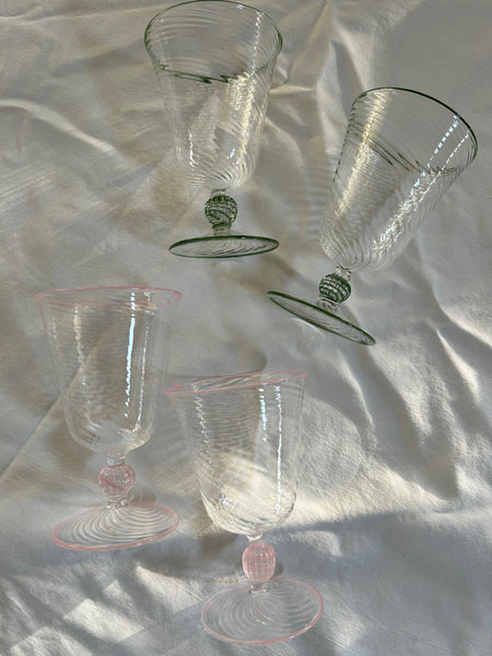 The Dido Venetian Wine Glass in Green, Set of Two
