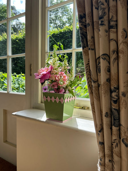 Green Diamond Style Planter with Light Pink Edge