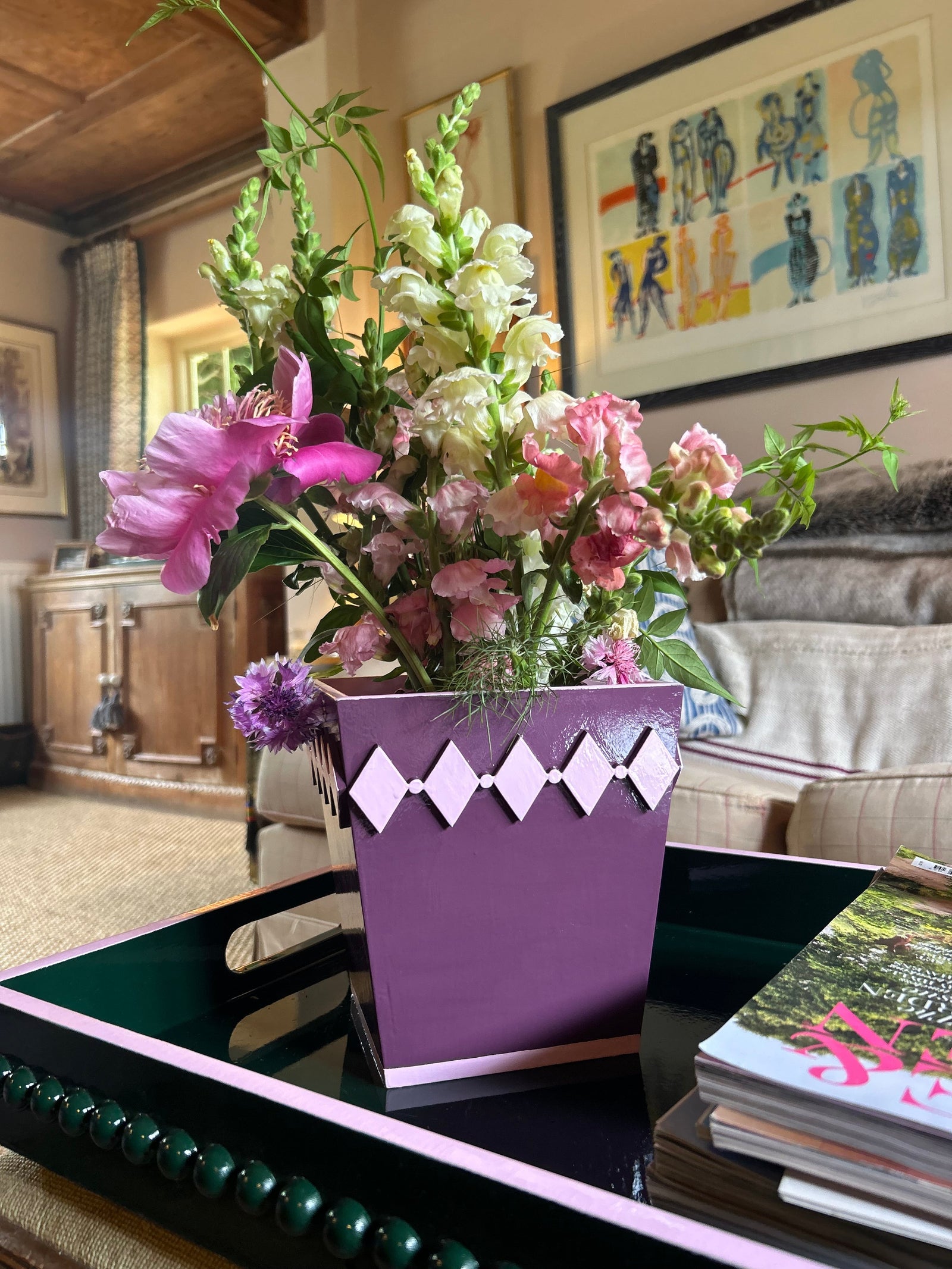 Mulberry Diamond Style Planter with Pink Edge