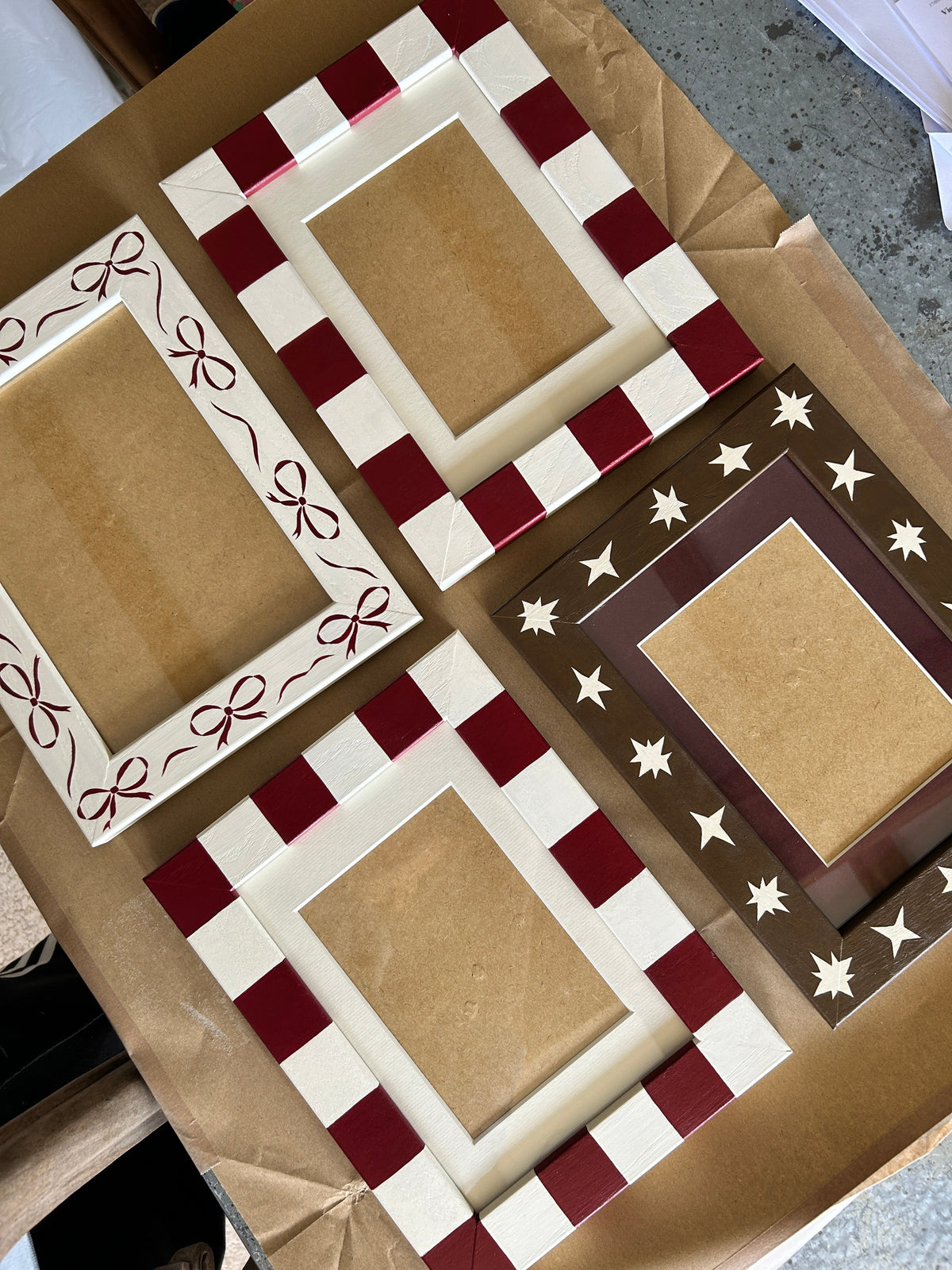 Picture Frame, Brick / Ivory Stripe