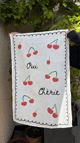 Oui Chérie - Yes Darling Cherry Print Teatowel