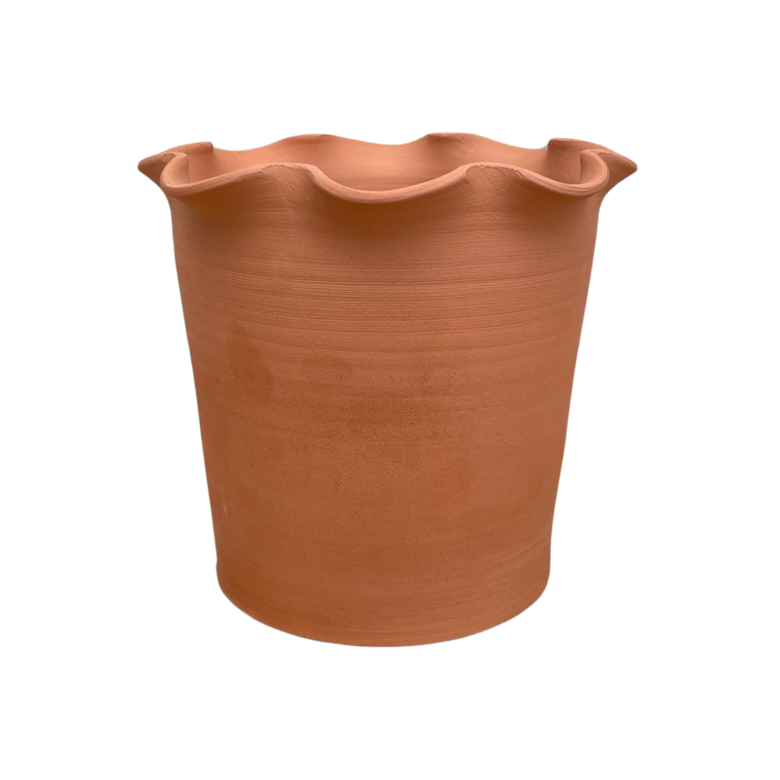 Frilly Plant Pot and Saucer - Terracotta.