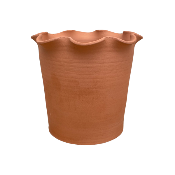 Frilly Plant Pot and Saucer - Terracotta.