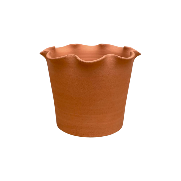 Frilly Plant Pot and Saucer - Terracotta.