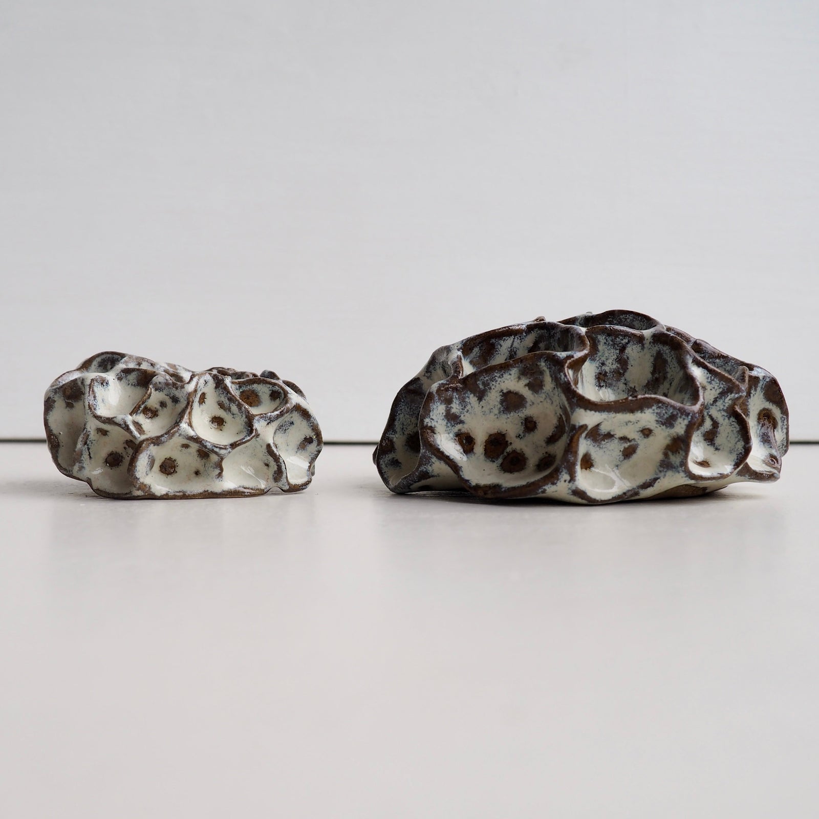Handmade Pottery Textural Sculptures Brown and Cream